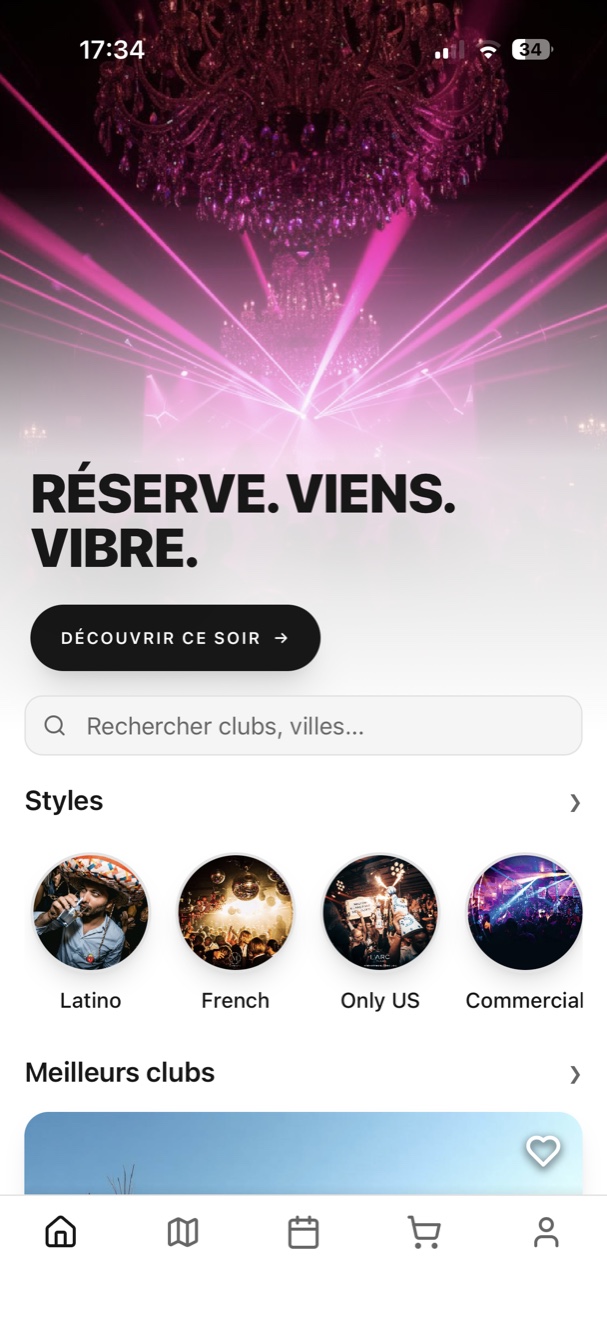 Accueil de l’application Noche